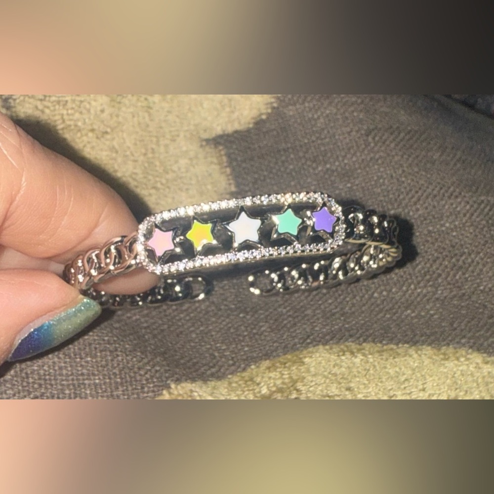 Colorful Star Bracelet with clear stones and Silver Chain adjustable